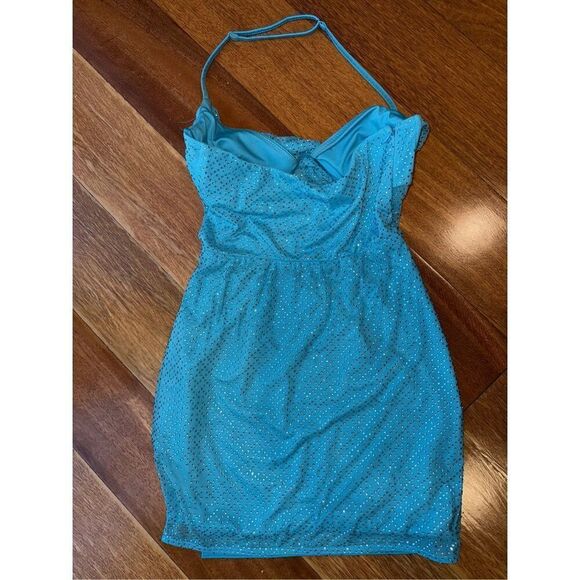 Oh Polly Rancho Mirage Rhinestone Dress in Aqua/Turquoise Sz UK 4, US 0 - Picture 5 of 8